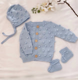 Knitted PomPom Cardigan | Baby Blue