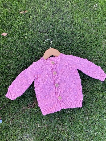 Knit PomPom Cardigan |  Pink