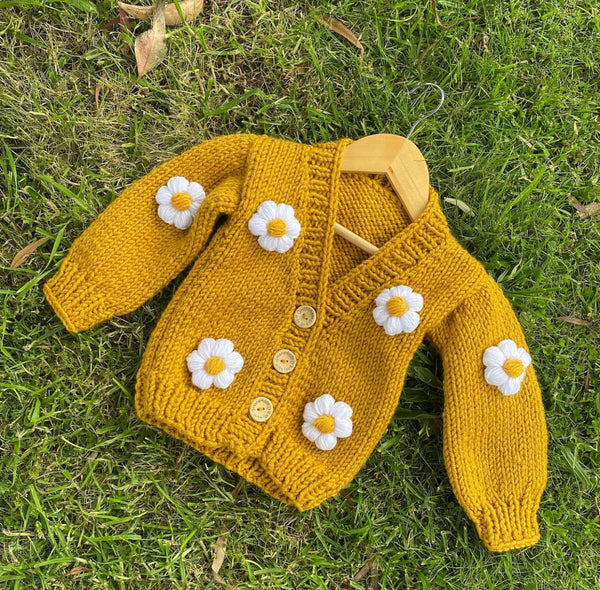 Knitted Flower Cardigan | Mustard