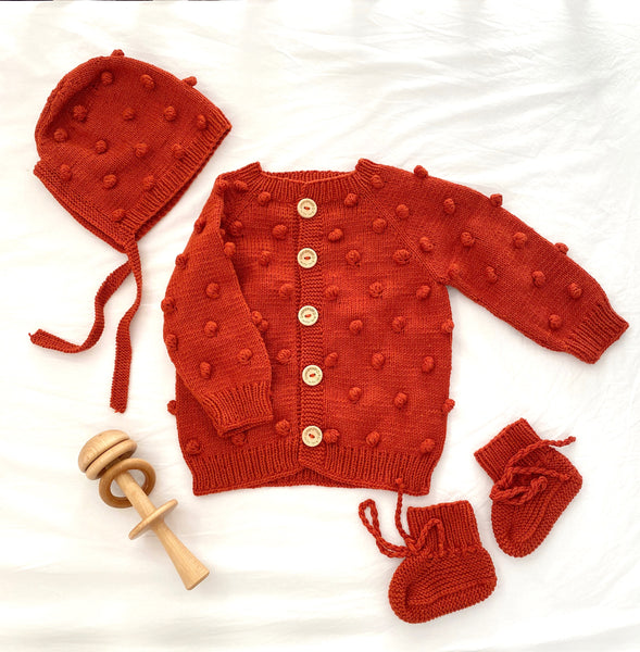 Knit Pompom Cardigan | Cinnamon Brown